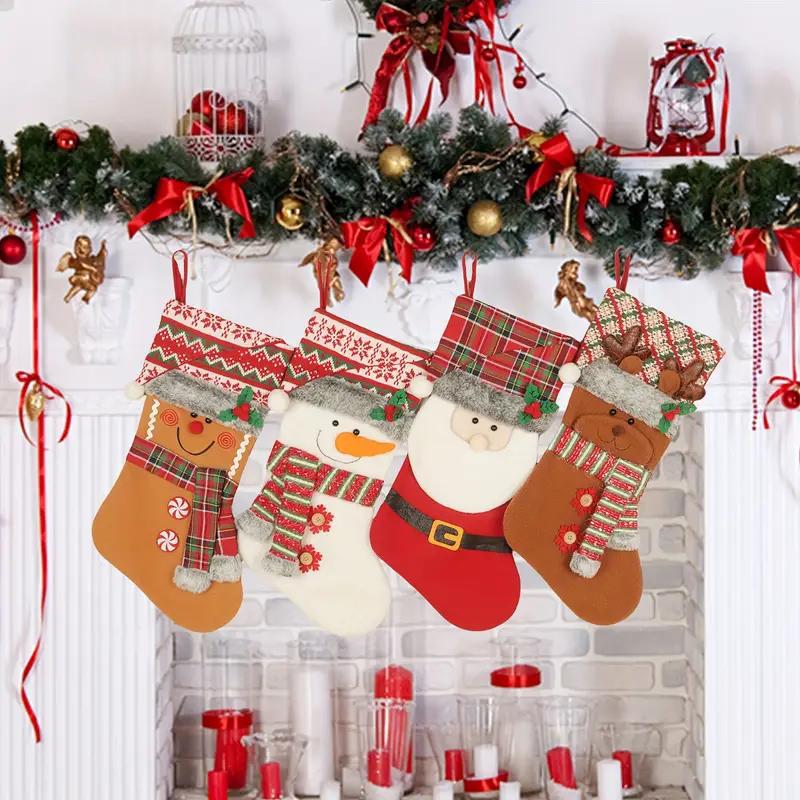 Christmas 2025 Hanging Fireplace Showcase Gift Bags Cute Santa Claus Snowman Atmosphere Decorative Festival Decorations
