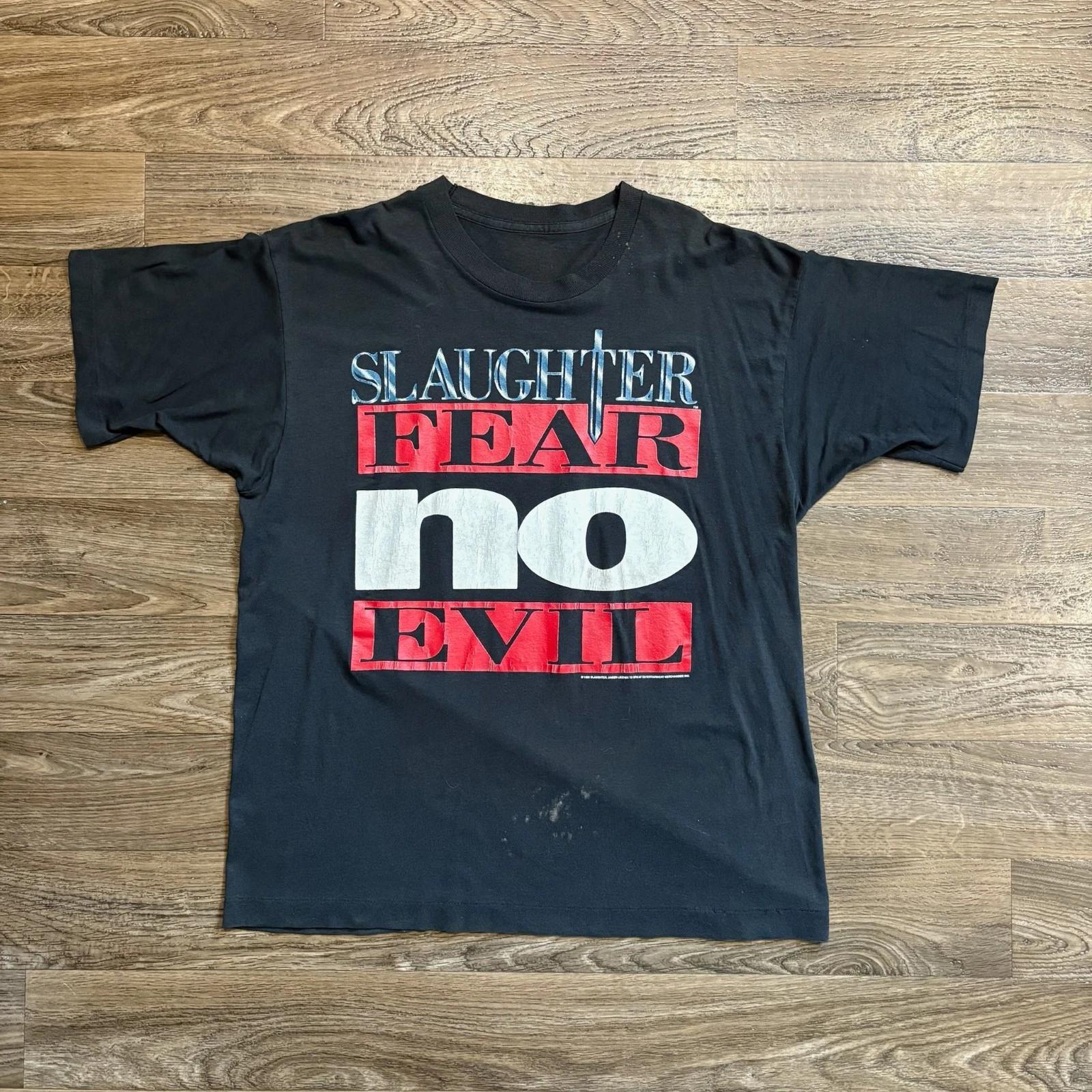 

90 s / Vintage 1995 Slaughter Fear No Evil USA Tour Heavy Metal Band T-shirt L XL