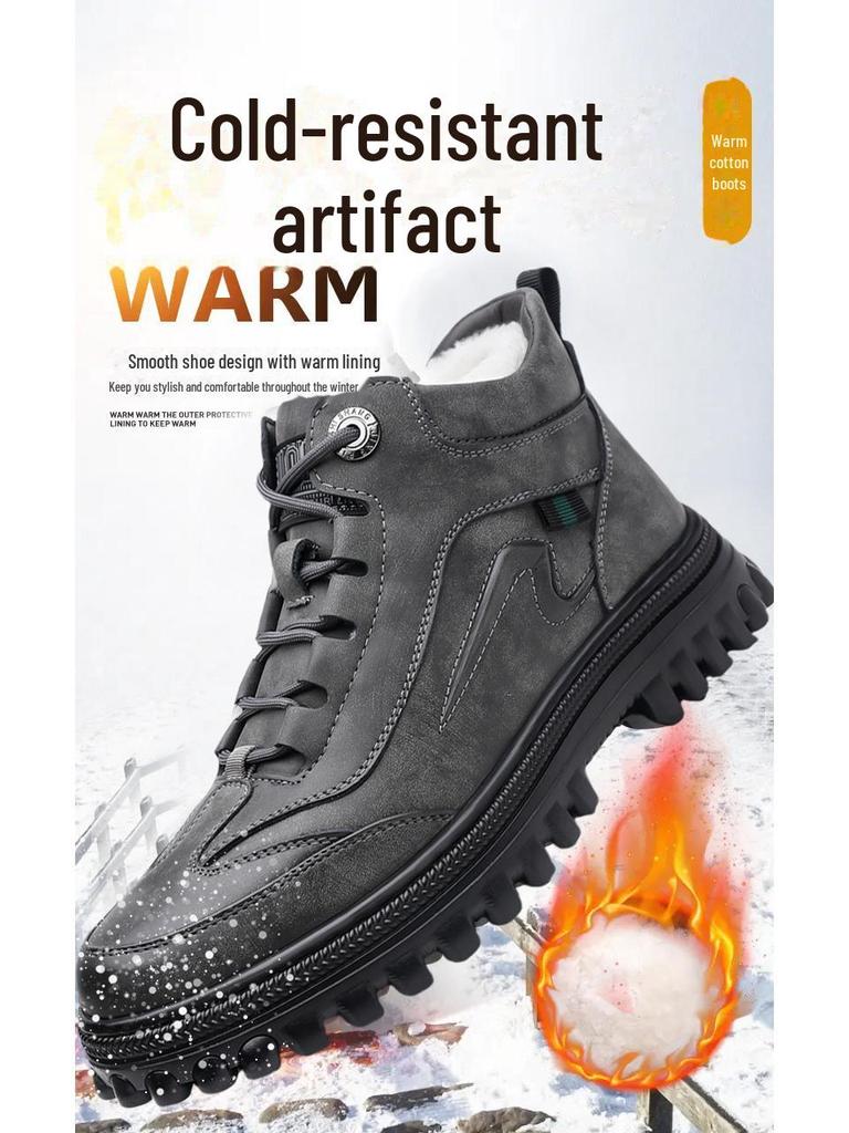 Men's High-Top Leather Snow Boots: Warm, Non-Slip, Wear-Resistant Martin Style for Fashionable Winter Wear.