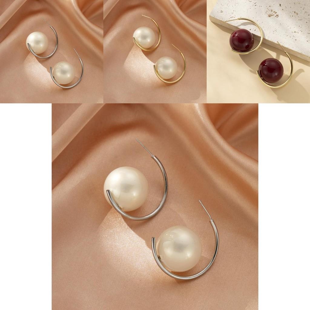 Exquisite Oversized Pearl Stud Earrings Trendy Geometric Shapes For Women 2024