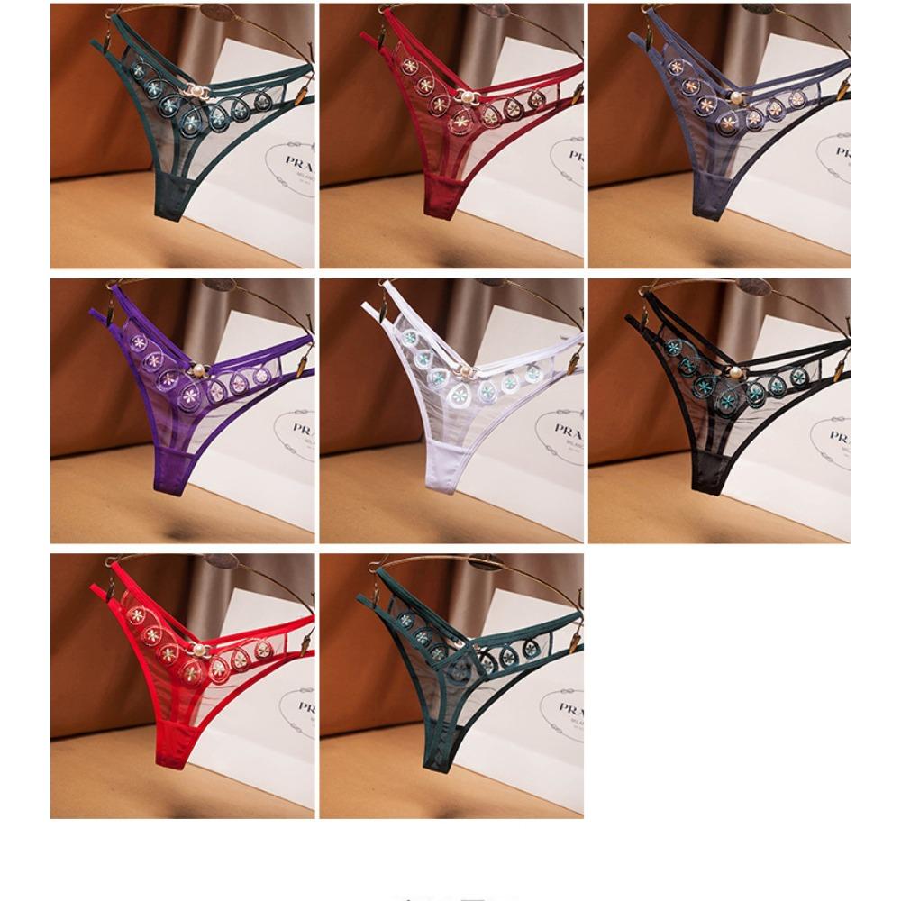 European and American Sexy Thong Women's Mesh Embroidery Transparent Temptation Cross Low Waist Hot One Thread T Panties 2240