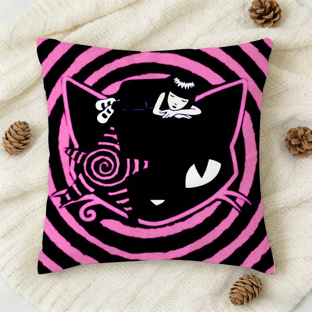 EEmily The Strange Katze Emo Beidseitig Bedruckte Quadratische Dekorative Kissenhülle für Sofa Wohnzimmer Heimdekoration