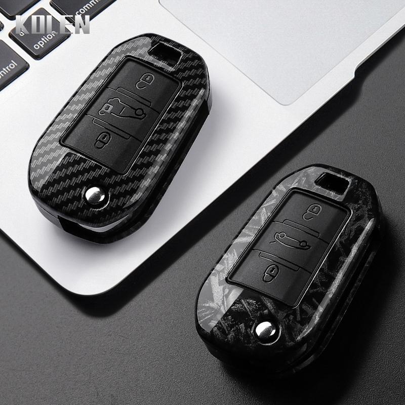 ABS Carbon Fiber Style Car Key Case Cover For Peugeot 208 308 T9 508 2008 3008 4008 For Citroen C4 For Opel Corsa Crossland X