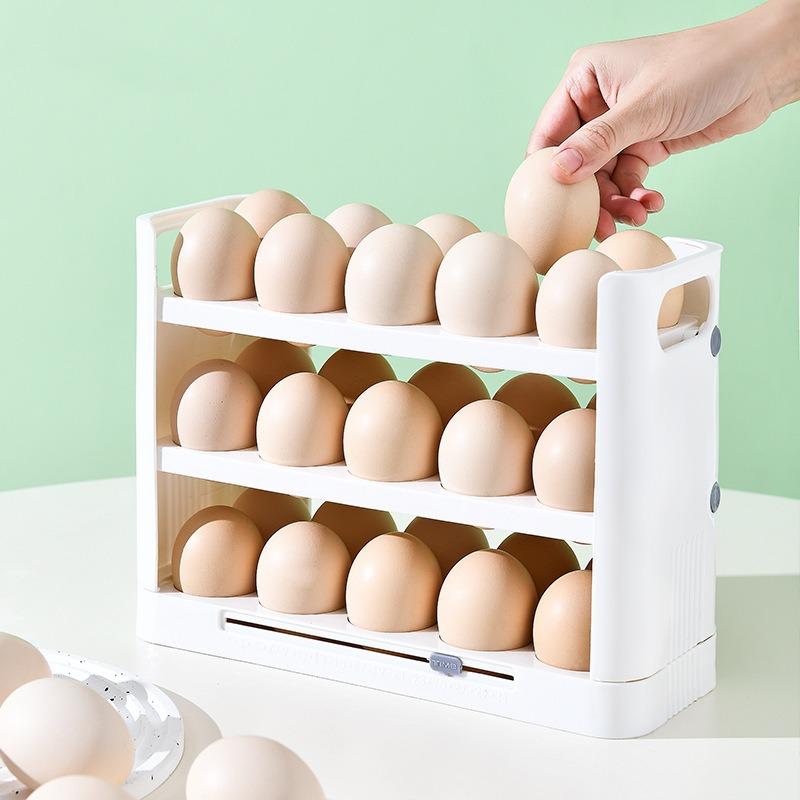 Egg Holder for Refrigerator, Detachable 36 Flip Egg Storage Organizer, Refrigerator Side Door Egg Holder with Timer