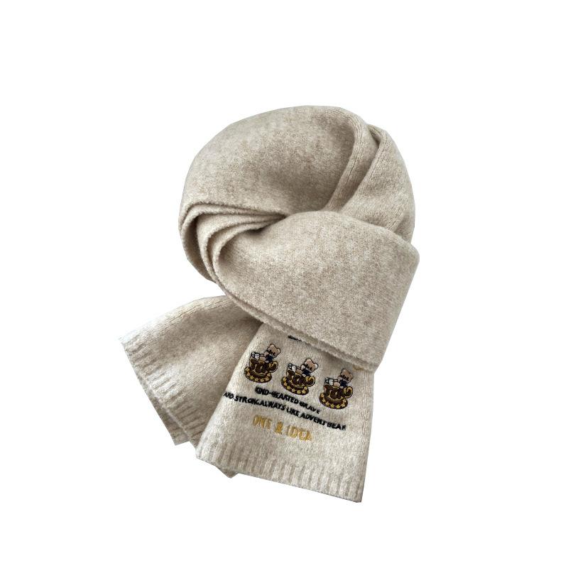 Xiaomi japanese style cute bearembroider wool cartoon scarf for women autumn winterheattech student couple easiest for matchknitting scarf