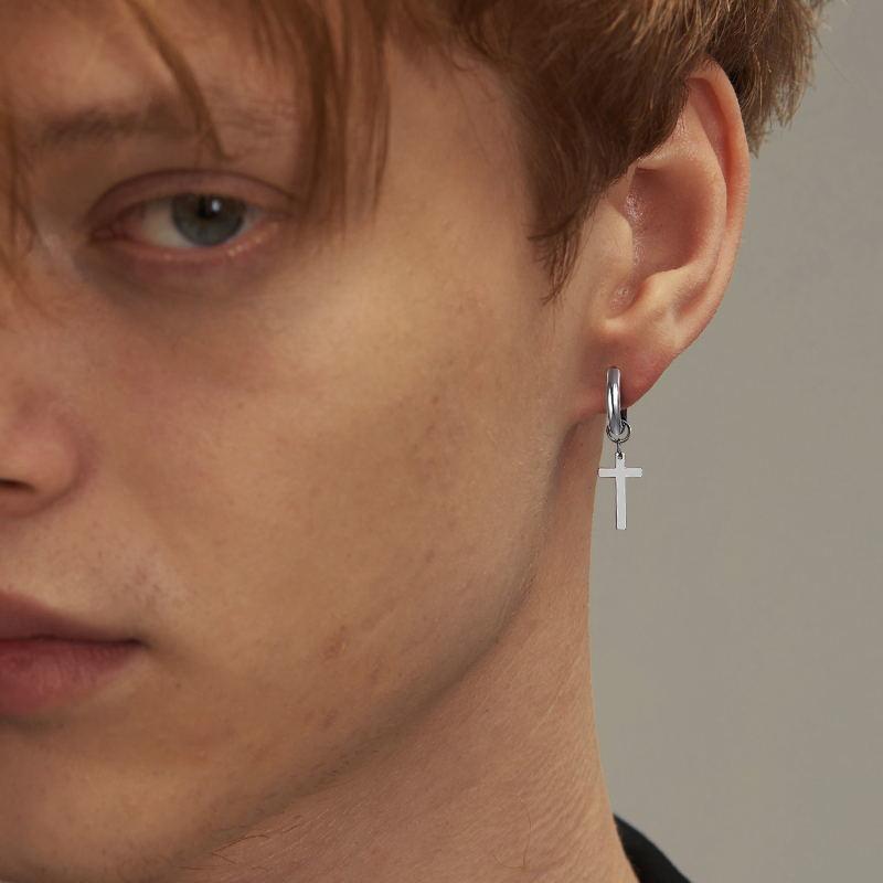 Vnox Simple Cross Dangle Earrings for Men Women Minimalist Stainless Steel Drop Small Hoop Metal Ear Jewelry Anti Allergy