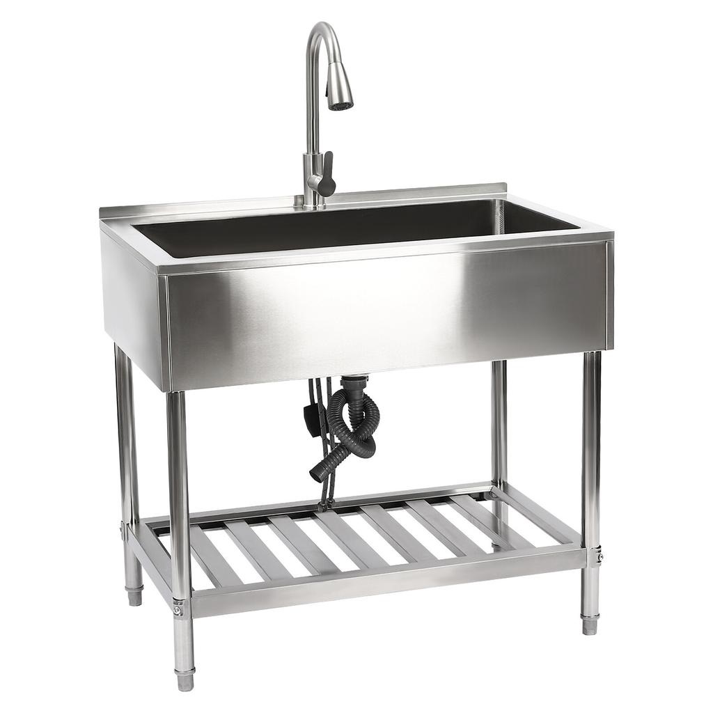 Stainless Steel Kitchen Utility Sink Single Bowl with Faucet Commercial Grade Silver 35.8x23.2 Inch
