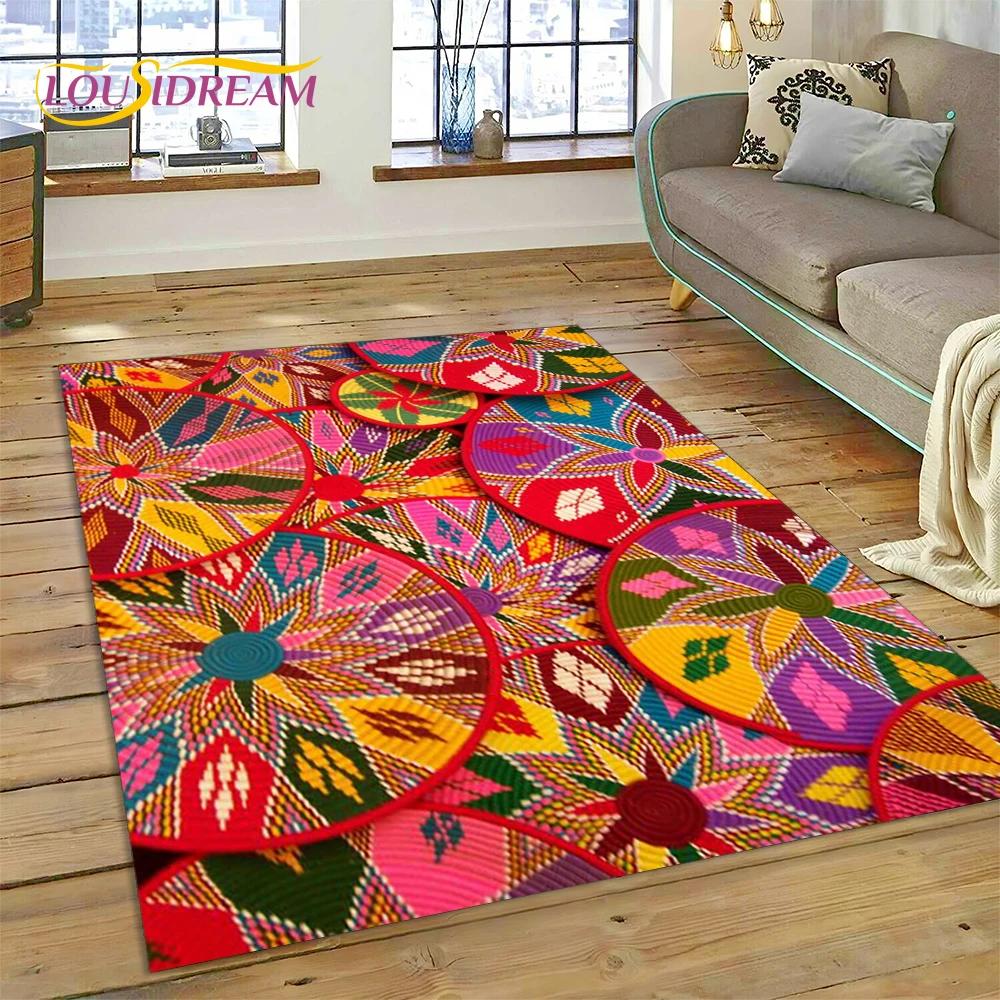Tappeto Mandala Trama Floreale Colorata VIKAMA, Tappeto Antiscivolo per Soggiorno, Camera da Letto, Divano, Decorazione Casa, Zerbino