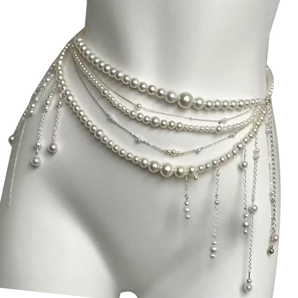 Elegant Tassel Floral Pearl Layered Waist Chain Multilayer Body Chain Decorative Belly Decor for Fashion Forward Women