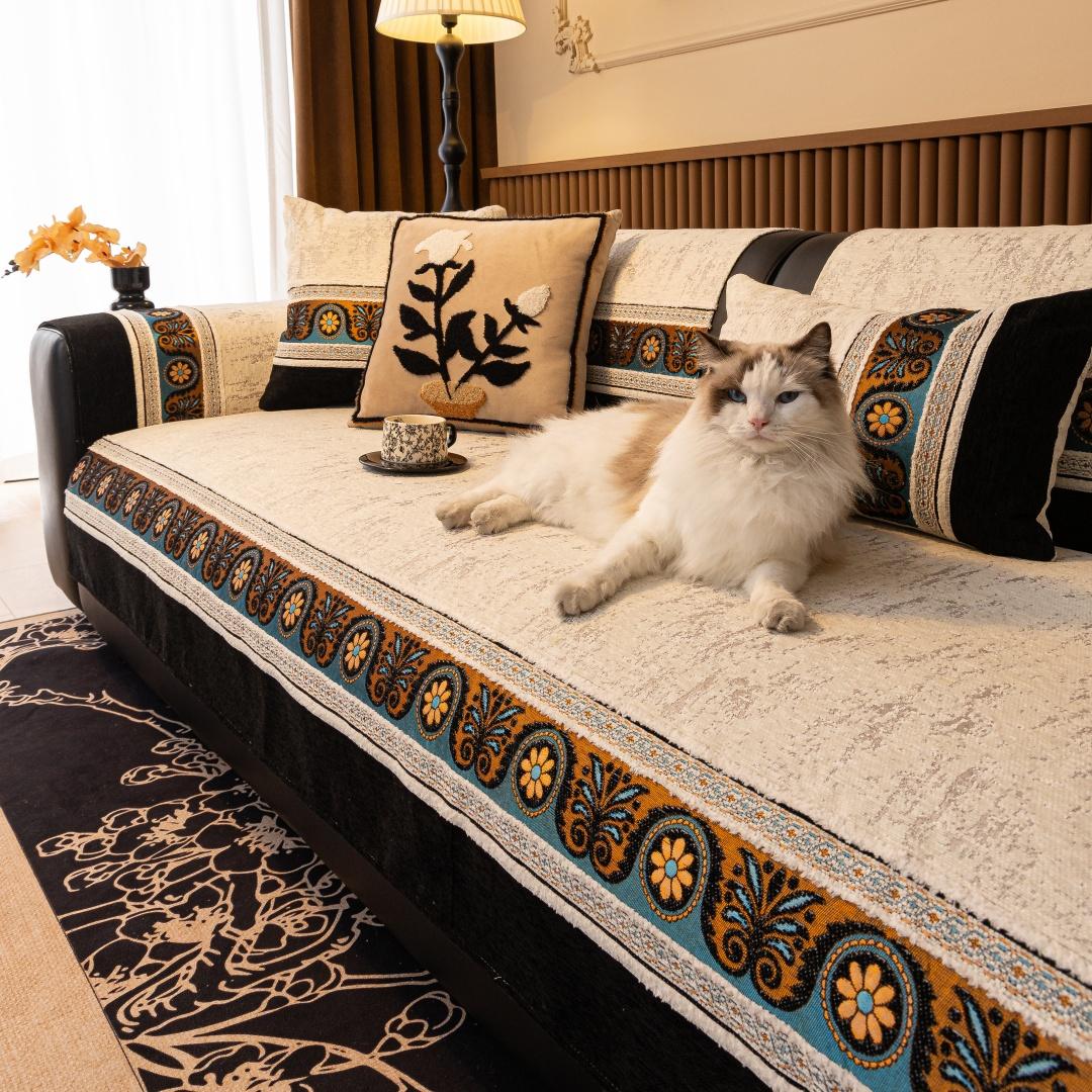 

Экзотический жаккардовый шенилл, нескользящий чехол на подушку для дивана, противоскользящая подушка для сиденья в гостиную, бохо домашний декор 70x150cm бежевый