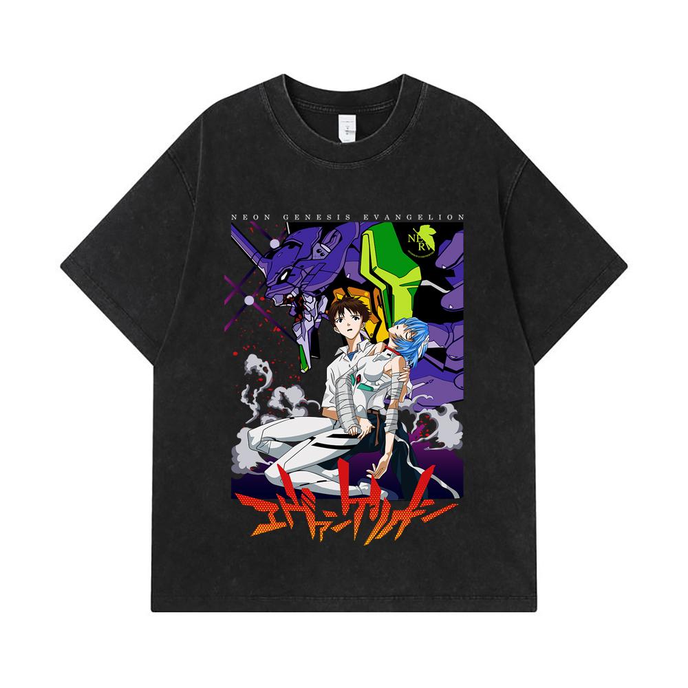 275 GSM Washed T-shirts 100% Cotton Evangelion V1 Print Unisex Heavy Cotton T Shirt