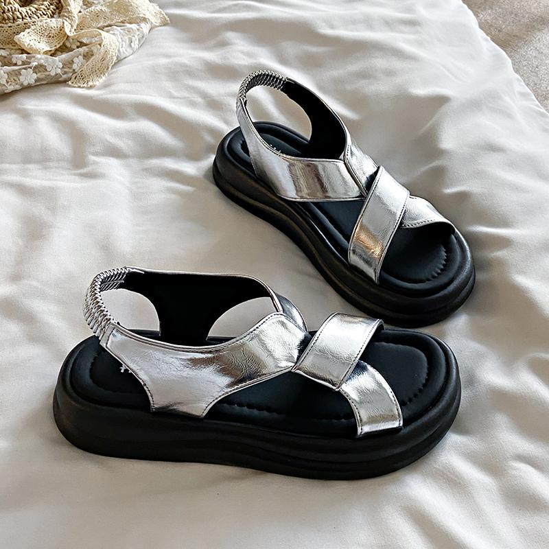 Fashion Female Sandal Comfort Shoes for Women Clogs with Heel Cross 2024 Summer Muffins Shoe Girls Beige New Velvet Thick Low Beach Fash