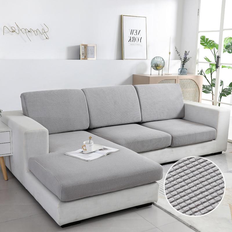 Solid Color Sofa Seat Slipcover Cushion Covers With Elastic Band Thick Jacquard Textured Cushion Covers For Sectional Sofa Slip
