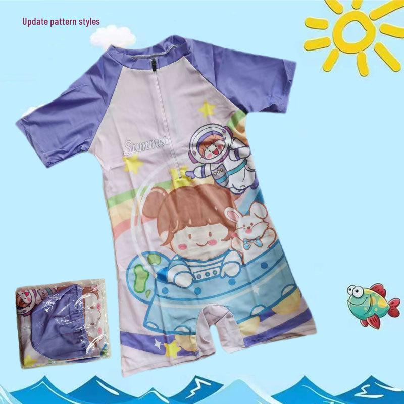 Kids' One-Piece Swimsuit with Swim Cap - Sun Protection for Beach & Hot Springs