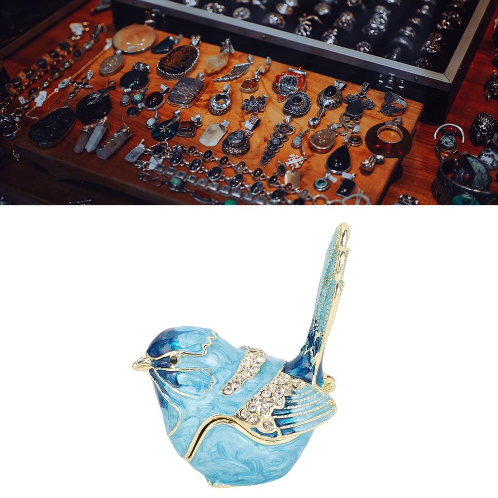 Bird Trinket Box Hinged with S Metal Enamel Jewelry Box Necklace Ear S Storage Birds Figurines Home Decor