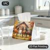 1pc Tissue Box, RUSTIC AUTUMN HORSES WARM SERENE Pattern, 2D Flat Printing, Keeps Dust Out, Can Be Washed, Napkin Box, for The Kitchen