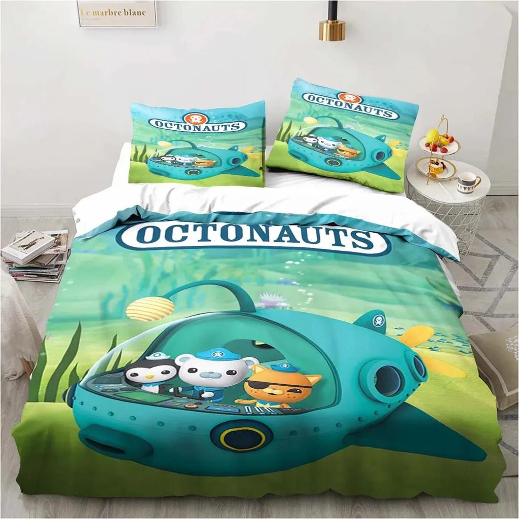 The Octonauts Cartoon Bedding Set Bedroom Bed Three-piece Set Single Double Bed King Size Quilt Cover And Pillowcase Kid's Gift