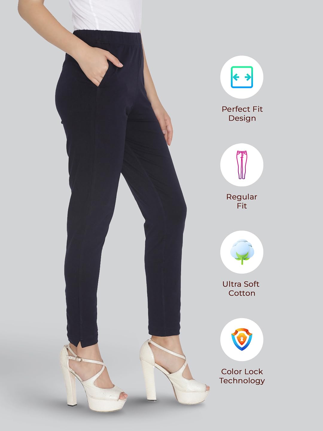 

Lyra Women Solid Premium Cotton Kurtipant | Mid-Waist | Fashionwear L тёмно-синий