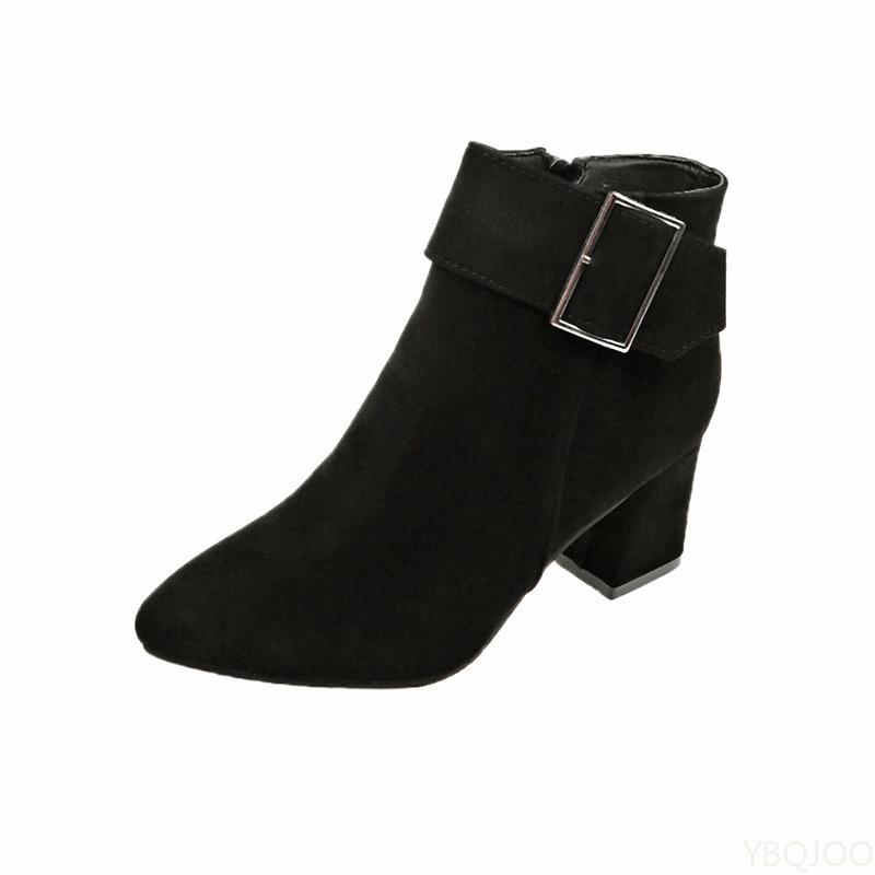 Fashionable versatile Women Vintage High Heels Ankle Boots Buckle Casual Ladies Sexy Female Boots Plus Size women shoes