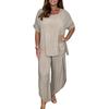 Women Top Pants Set Gradient Contrast Color O Neck Long Sleeve T-shirt Wide Leg Loose Elastic Waist Trousers Set Plus Size Lady Casual