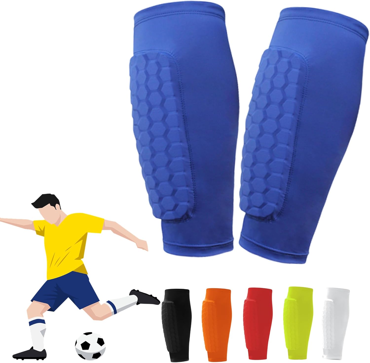 

Soccer Shin Guards for Youth Adult, Lightweight Calf Protective Gear for Football Soccer with Honeycomb Pads Used for Outdoor Sports Protection Small синий