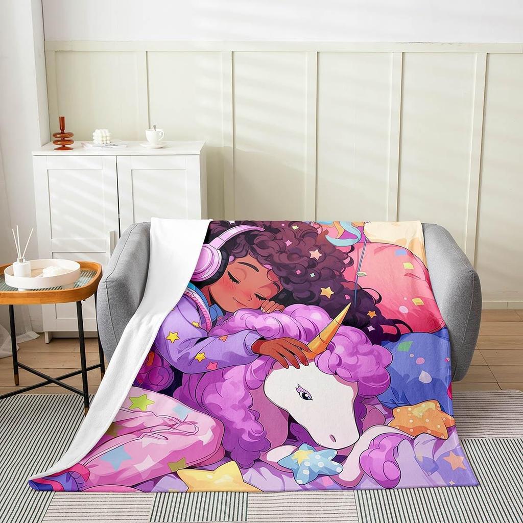 Japanese Style Soft Warm BlanketRainbow Butterfly Throw BlanketCherry Blossoms Fleece BlanketInk Painting Style Fuzzy Blanket