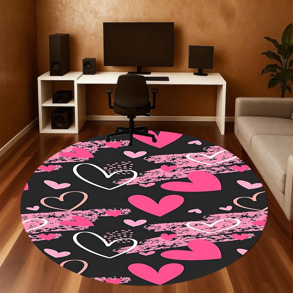 1pc Hearts Love Round Chair mat office Area Rug - Non-Slip, Floor Mat for Office, Bedroom, and Indoor Decor p127130