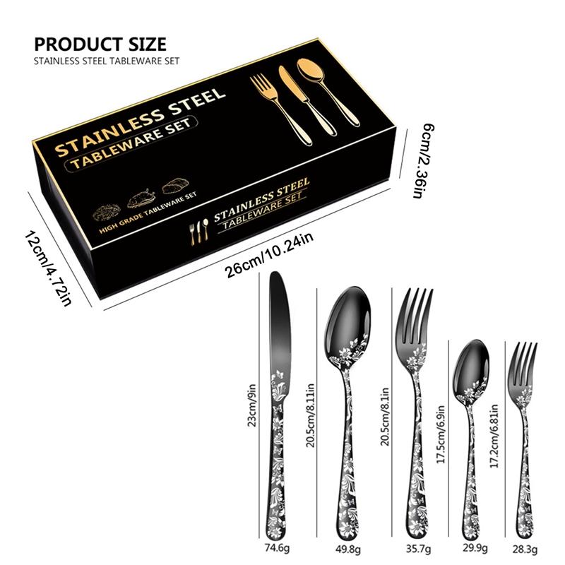 40Pcs Laser Christmas Pattern Flatware Set Stainless Steel Dinnerware Cutlery Set Black Knife Fork Kitchen Tableware Set New