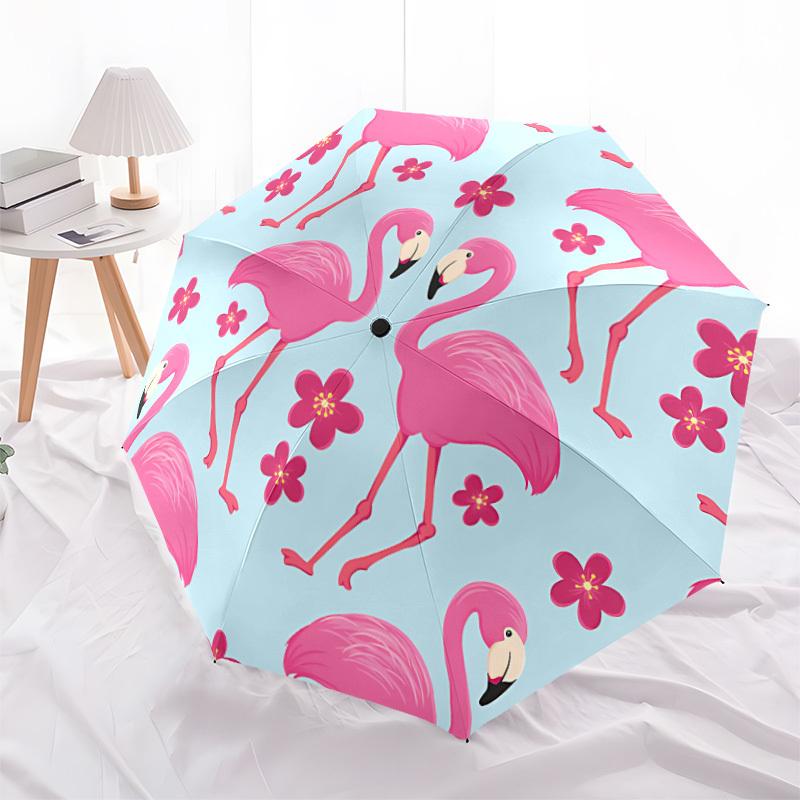 1pc Flamingo Flowers Automatic Open/Close Folding Umbrella - Compact 8-Rib Design, Daily Use, Perfect Gift for Friends & Family Yy260327082