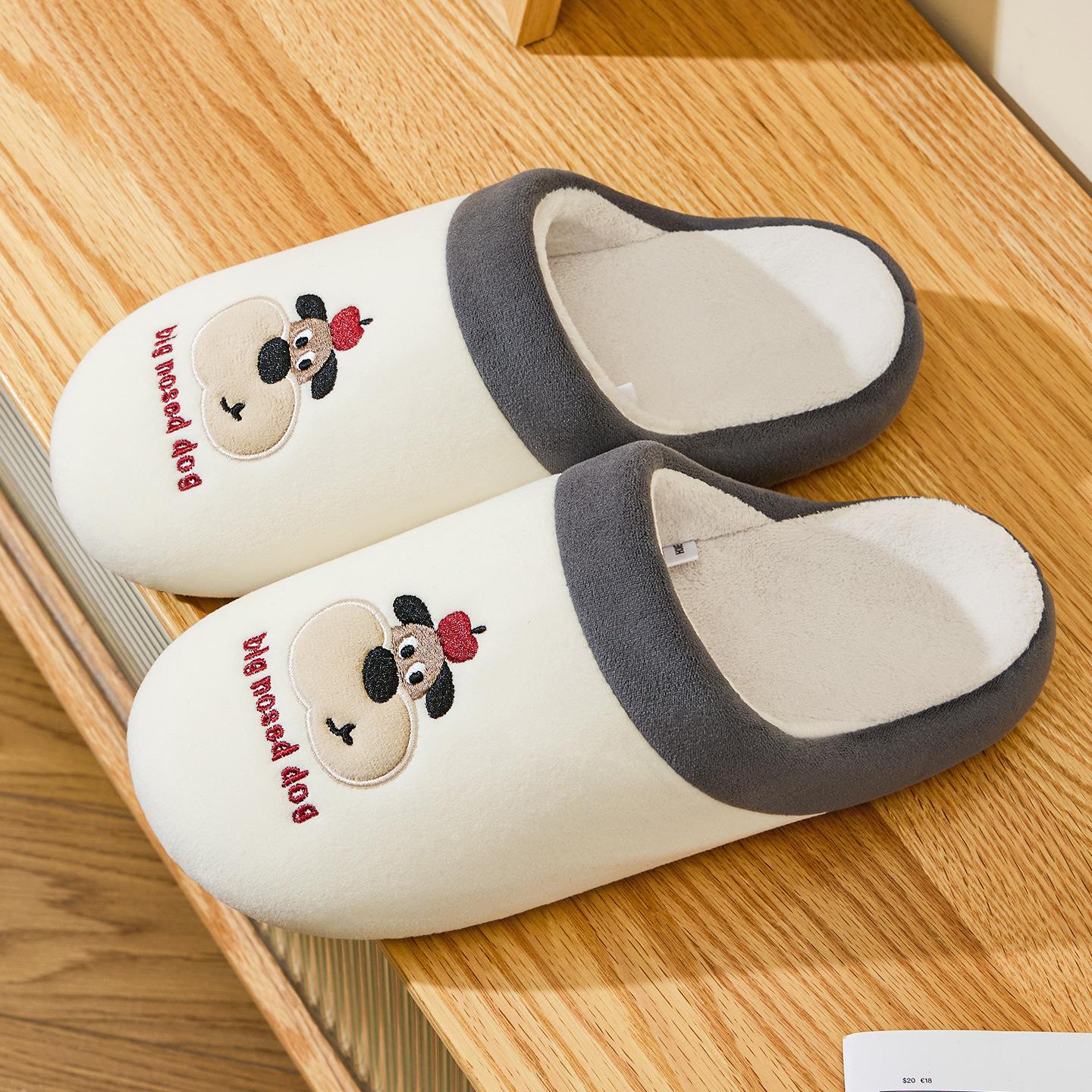 

Хлопковые тапочки осень-зима 2025 новые домашние милые теплые вишневые тапочки-плюш для пары с щенком 44-45 [Suitable for sizes 43-44]