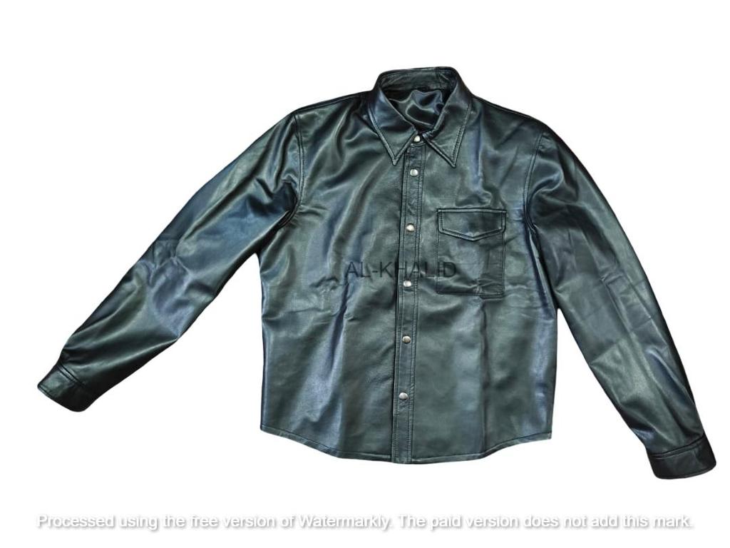 Men Classic Lambskin Shirt Soft Leather Formal Stylish Casual Handmade Black