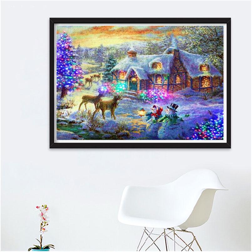 Winternacht-Schneelandschaft mit Hirschen, Gemälde im modernen Stil, Diamantgemälde für Schlafzimmer mit Diamanten