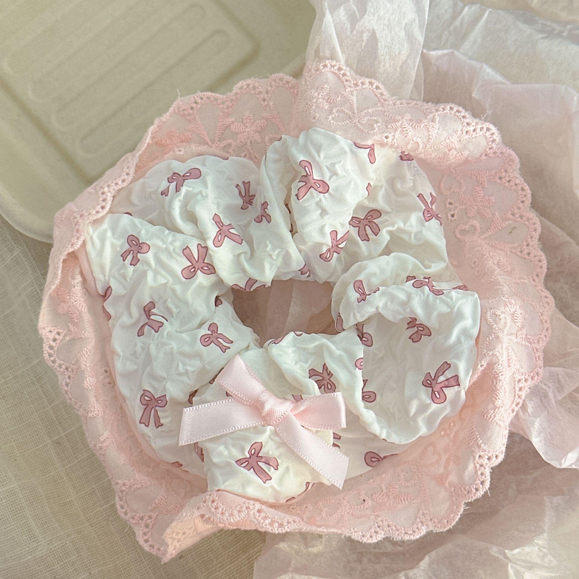 

Bow Pink Lace Large Intestine Hair Band for Women, High-end Hair Tie Headwear бежевый