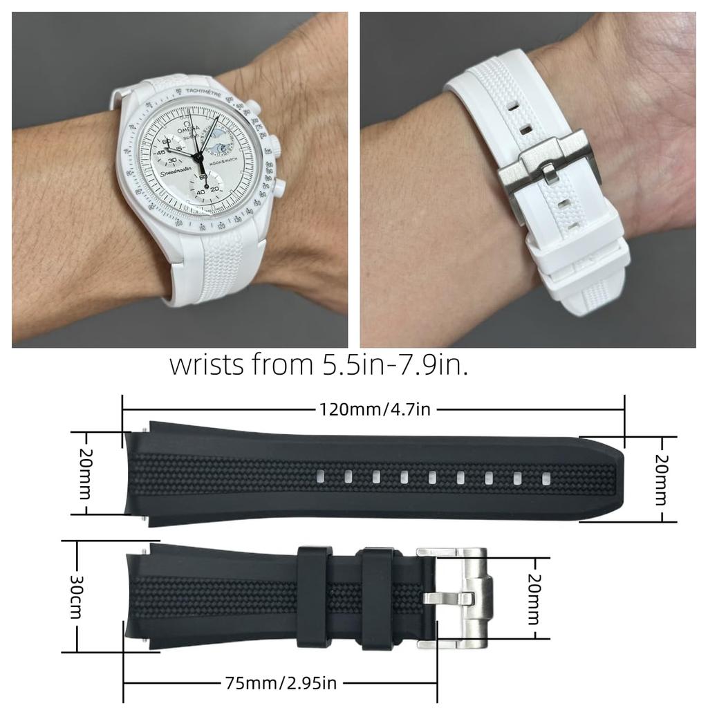 20mm Silicone Strap for Omega x Swatch Speedmaster Moonswatch No Gap Replacement Curved End Band for Omega X Swatch WatchBand\[[