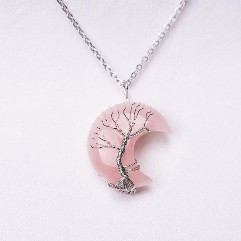 Crescent Pendant Necklace Moon Shape Crystal Necklaces for Women Men Natural Stone Collar Chain Choker Jewelry