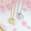 Women Interlocking Heart Ring Pendant Necklace Inlaid Zircon Fashion Love Necklace Valentine's Day Jewelry Gift