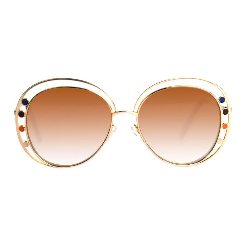 Chloe Design Logo Moda Occhiali da Sole in Metallo Forma Irregolare Occhiali da Sole Unisex Oro Tartaruga CE169S-889