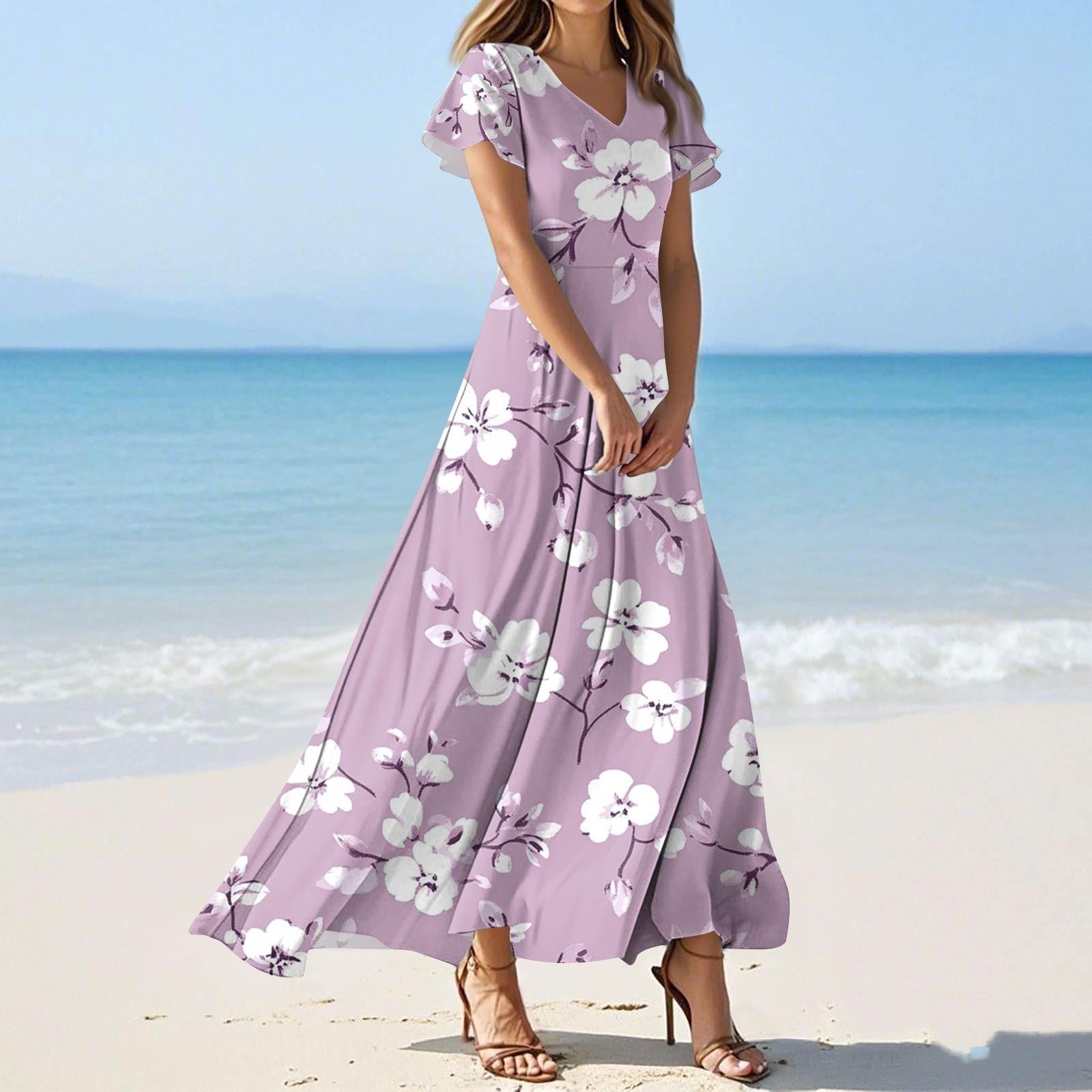 

Женские летние повседневные модные платья с принтом и короткими рукавами и V-образным вырезом M