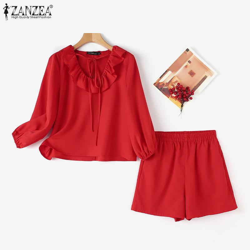 

ZANZEA Женская блузка и шорты, летний повседневный костюм из двух предметов