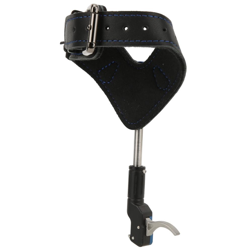 Blue Aluminium Alloy Leather Comfortable Adjustable Length Bow Trigger Wrist Strap Archery Release Aid
