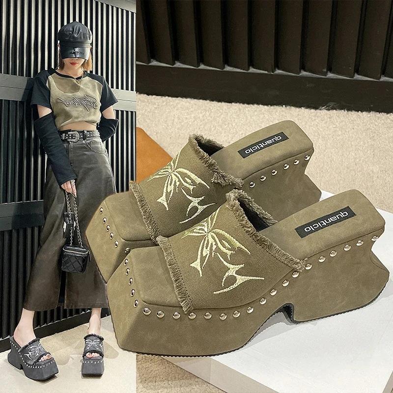 Fashion Vintage Rivet Open Toe Women's Sandals Slippers Sale Optical Outdoor Fashion Parker Square Hot Sale Summer New