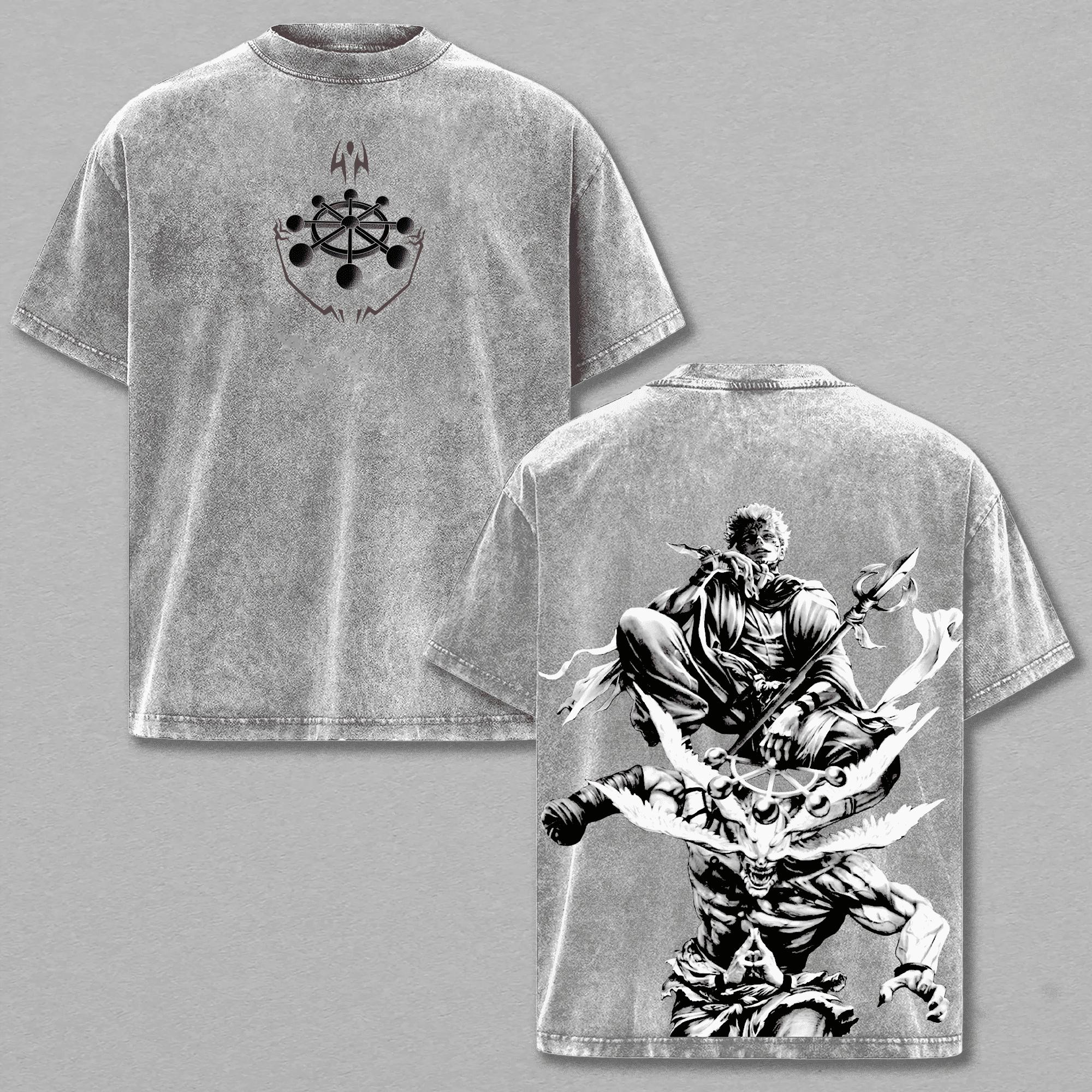 

Ryomen Sukuna Makora Anime T Shirt Jujutsu Kaisen Washed Oversized T-shirt For Men s Clothing Summer Short Sleeve Cotton Tee Top XXL сірий колір