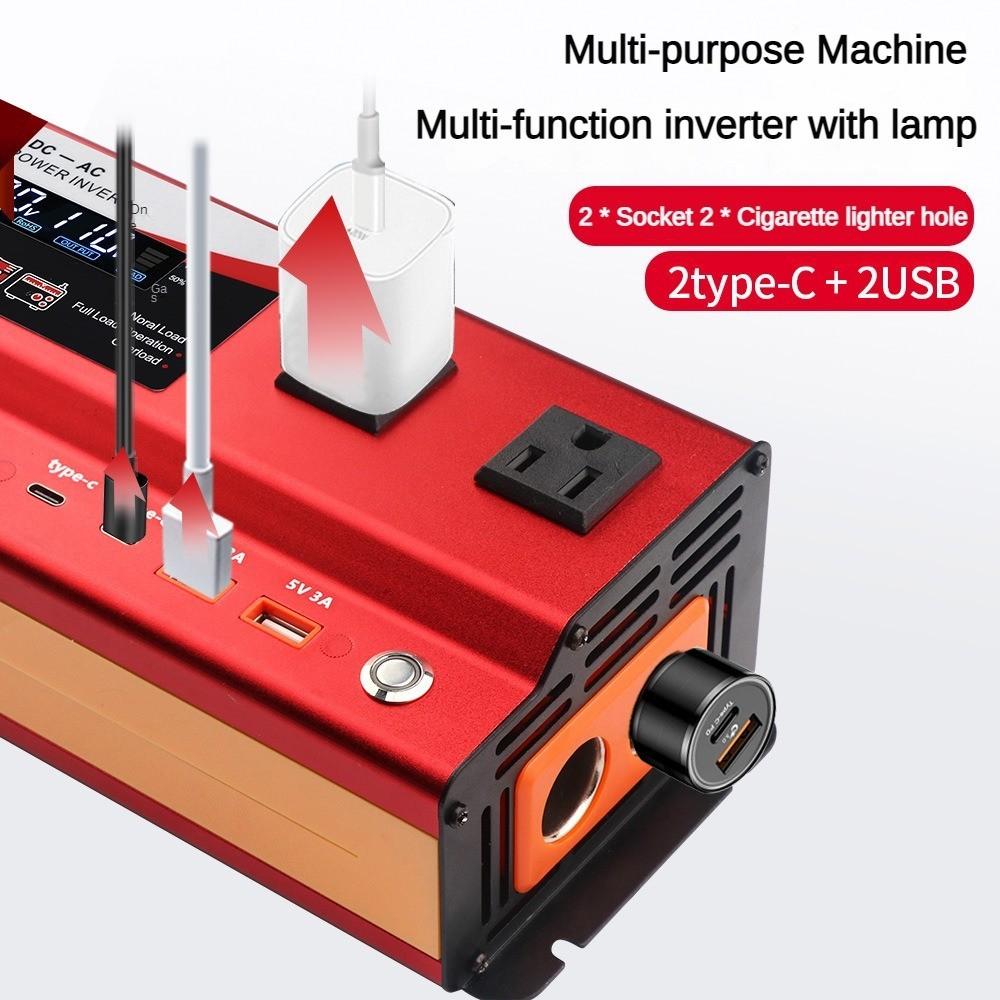 3000W/4000W/6000W High Power Portable Car Inverter Household Intelligent Display Power Inverter 12V/24V To 110V Voltage Converter With Light