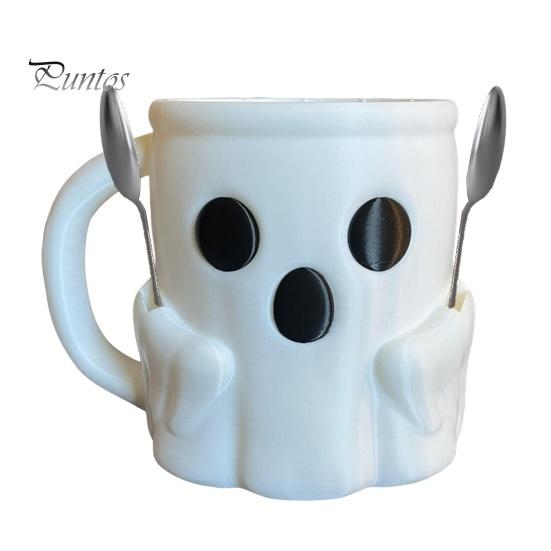 Creative Birthday Surprise Gift Halloween Ghost Ice Cream Pint Holder, Dual Spoon Slot And Theme Drinkware Handle Design Durable PLA Leak-Proof