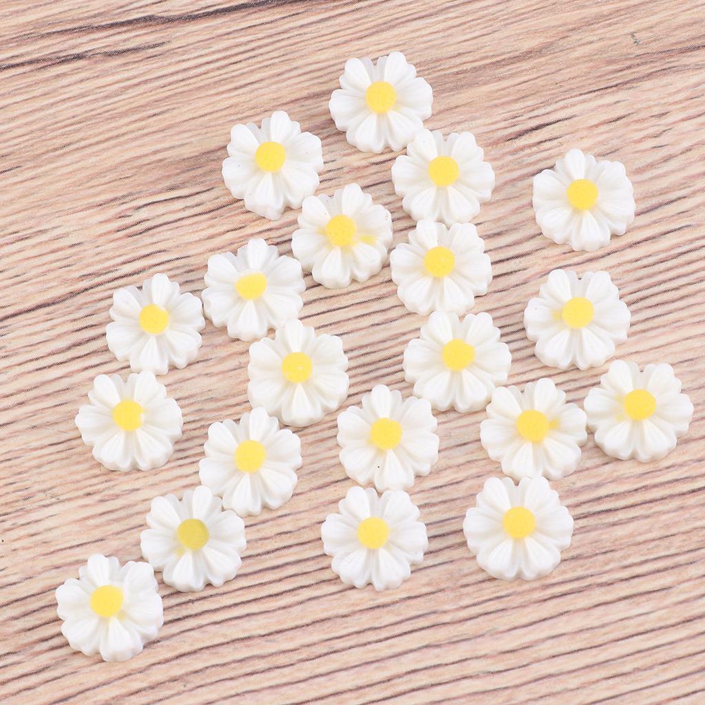 20Pcs 13Mm White Plastic Artificial Daisy Flowers Craft Supplies for Scrapbooking Home Decor Resin Flower Accessory Flower Beads