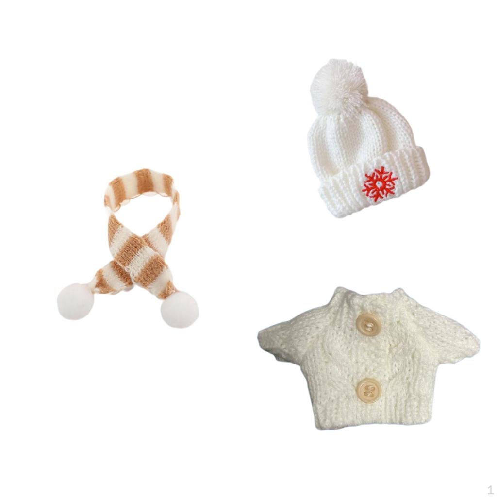 3er Pack Puppenpullover und Mütze Schal für 17cm Puppen, Tolle Feiern