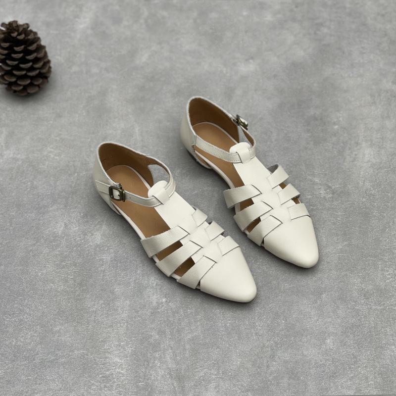 Handmade Genuine Leather Spring and Summer Toe Sandals Retro One-strap Woven Top Layer Cowhide Women's Shoes