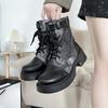 Versatile Women's Leather Boots Autumn Thick Bottom Short Boots Flat Denim Motorcycle