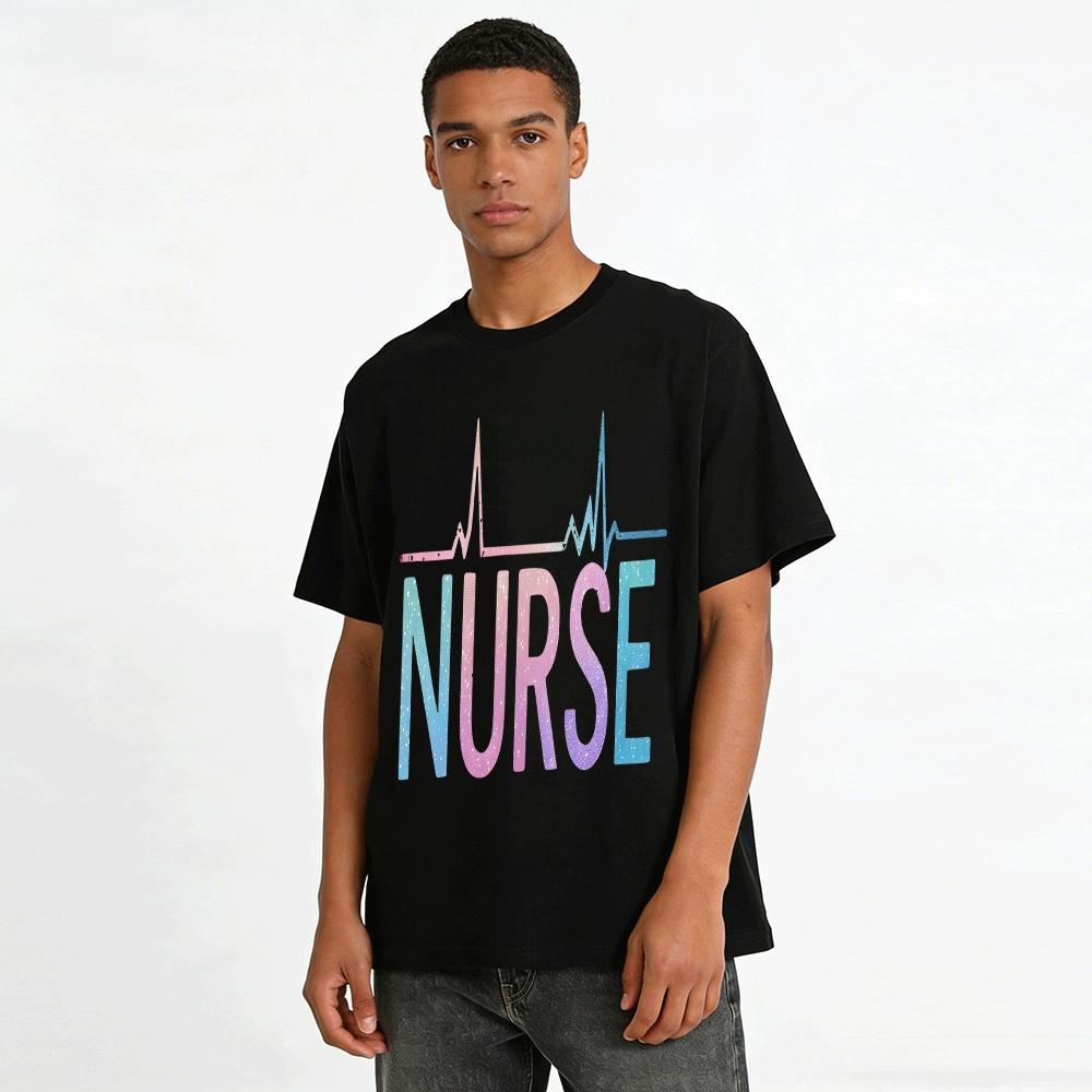 Gradient ECG Pattern Nurse Themed Casual T-Shirt Pure Cotton T-shirt