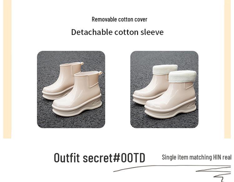 New Women's Plus Velvet Warm Mid-Calf Waterproof Rain Boots - Fashionable Outdoor Rubber Work Shoes
